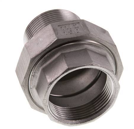 Rp 1 1/2'' x R 1 1/2'' F/M Stainless steel Double Nipple 3-pieces with Flat sealing 16 Bar