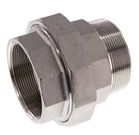 Rp 2 1/2'' x R 2 1/2'' F/M Stainless steel Double Nipple 3-pieces with Flat sealing 16 Bar