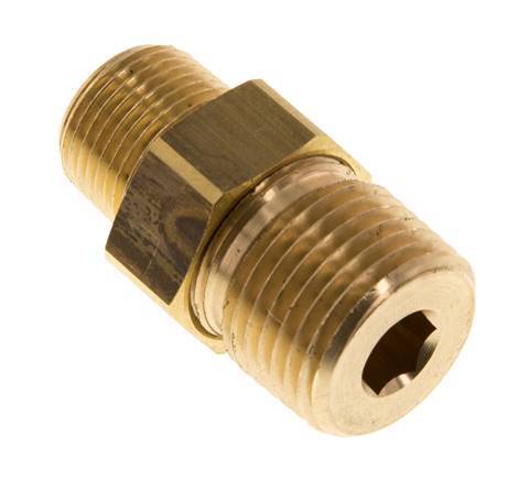 R 1/2'' x R 3/8'' Brass Double Nipple 3-pieces with Conically sealing 16 Bar
