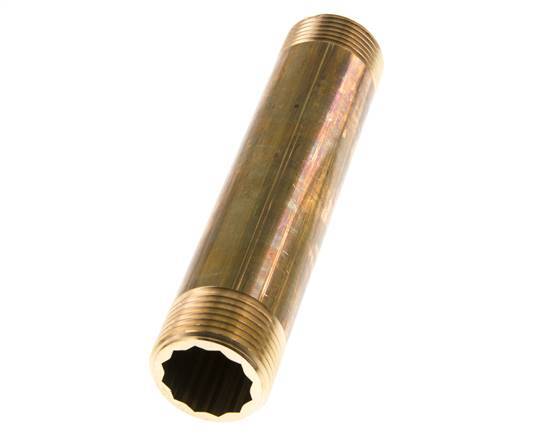 G 1'' Brass Double Pipe Nipple 16 Bar DIN 2982 - 150mm