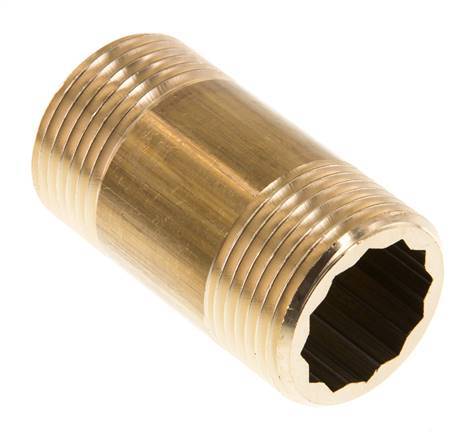 G 1'' Brass Double Pipe Nipple 16 Bar DIN 2982 - 60mm