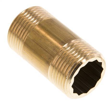 G 1'' Brass Double Pipe Nipple 16 Bar DIN 2982 - 60mm