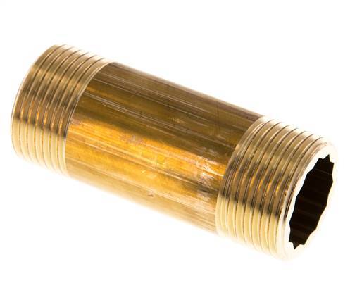 G 1'' Brass Double Pipe Nipple 16 Bar DIN 2982 - 80mm