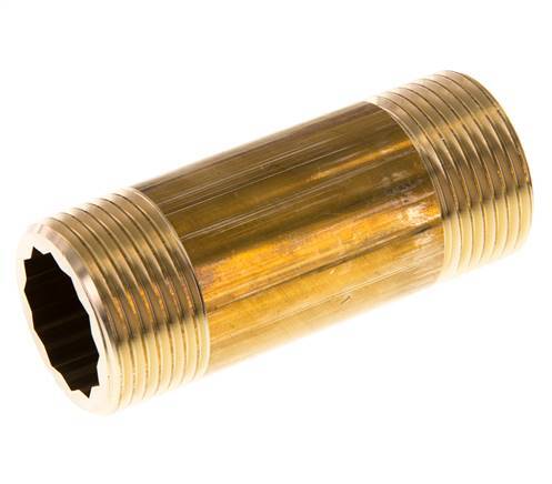 G 1'' Brass Double Pipe Nipple 16 Bar DIN 2982 - 80mm