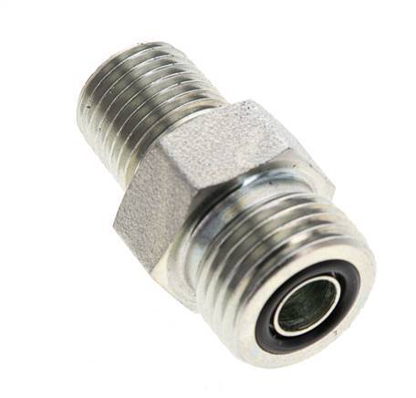 UN 11/16''-16 x 1/4'' NPT Zinc plated Steel Double Nipple ORFS 630 Bar - Hydraulic
