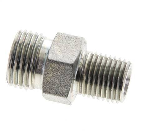 UN 11/16''-16 x 1/4'' NPT Zinc plated Steel Double Nipple ORFS 630 Bar - Hydraulic