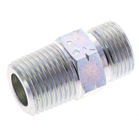 UN 13/16''-16 x 1/2'' NPT Zinc plated Steel Double Nipple ORFS 630 Bar - Hydraulic