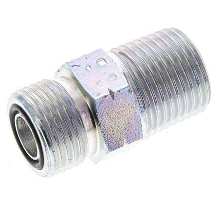 UN 13/16''-16 x 1/2'' NPT Zinc plated Steel Double Nipple ORFS 630 Bar - Hydraulic