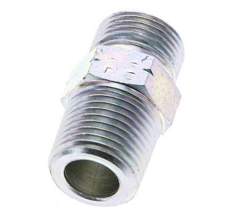 UN 13/16''-16 x 1/2'' NPT Zinc plated Steel Double Nipple ORFS 630 Bar - Hydraulic