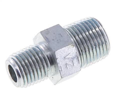 1/4'' NPT x 3/8'' NPT Zinc plated Steel Double Nipple 210 Bar - Hydraulic