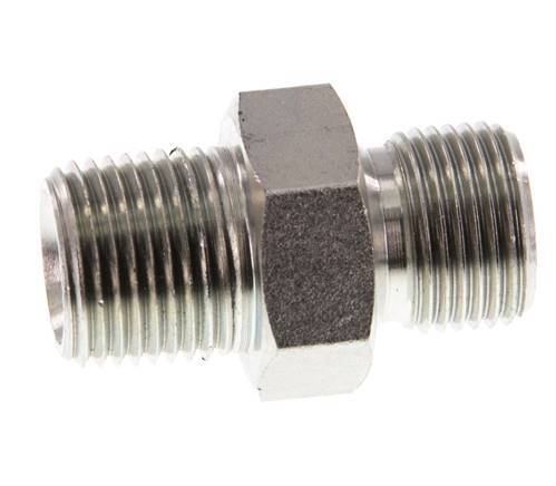 3/8'' NPT x G 3/8'' Zinc plated Steel Double Nipple 3-pieces 700 Bar - Hydraulic
