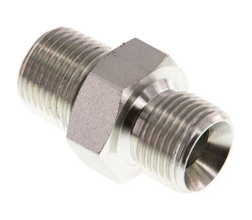 3/8'' NPT x G 3/8'' Zinc plated Steel Double Nipple 3-pieces 700 Bar - Hydraulic
