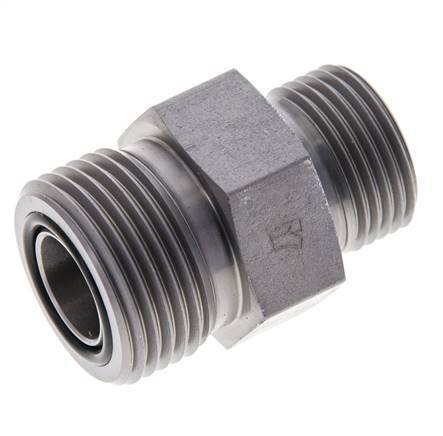 UNS 1''-14 x UN 13/16''-16 Zinc plated Steel Double Nipple ORFS 400 Bar - Hydraulic