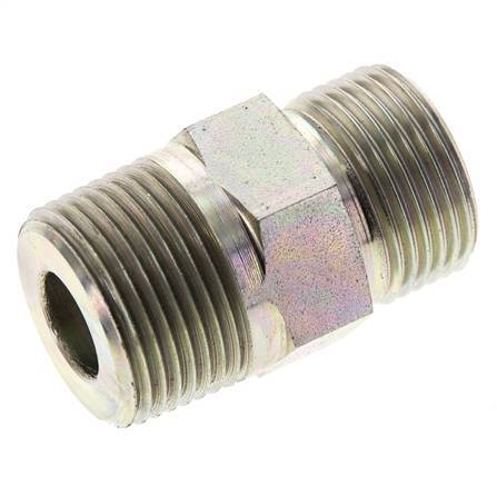 UNS 1''-14 x 3/4'' NPT Zinc plated Steel Double Nipple ORFS 400 Bar - Hydraulic