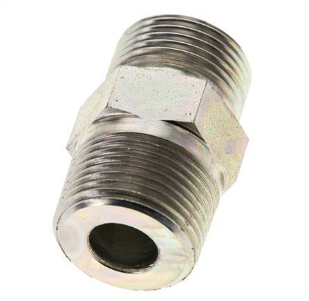 UNS 1''-14 x 3/4'' NPT Zinc plated Steel Double Nipple ORFS 400 Bar - Hydraulic