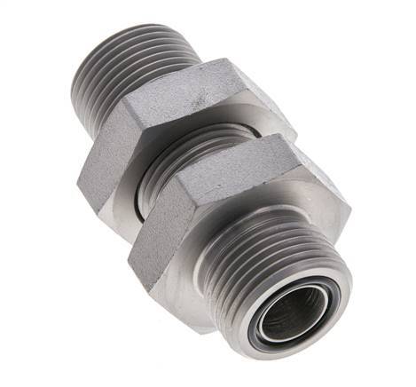 UNS 1''-14 Male Zinc plated Steel Bulkhead Fitting ORFS 400 Bar - Hydraulic