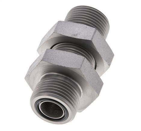 UNS 1''-14 Male Zinc plated Steel Bulkhead Fitting ORFS 400 Bar - Hydraulic