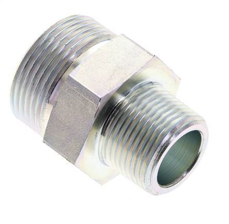 UN 1-7/16''-12 x 3/4'' NPT Zinc plated Steel Double Nipple ORFS 400 Bar - Hydraulic