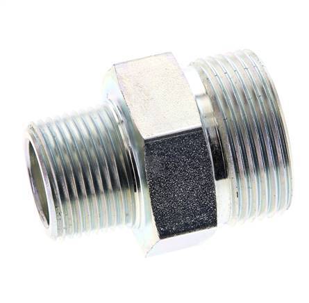 UN 1-7/16''-12 x 3/4'' NPT Zinc plated Steel Double Nipple ORFS 400 Bar - Hydraulic