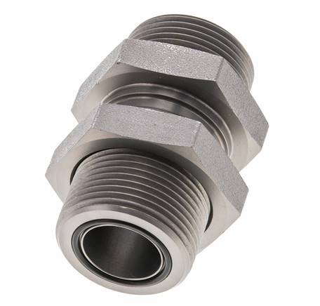 UN 1-7/16''-12 Male Zinc plated Steel Bulkhead Fitting ORFS 400 Bar - Hydraulic