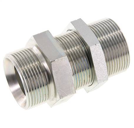 G 1 1/2'' Zinc plated Steel Bulkhead Double nipple 190 Bar - Hydraulic