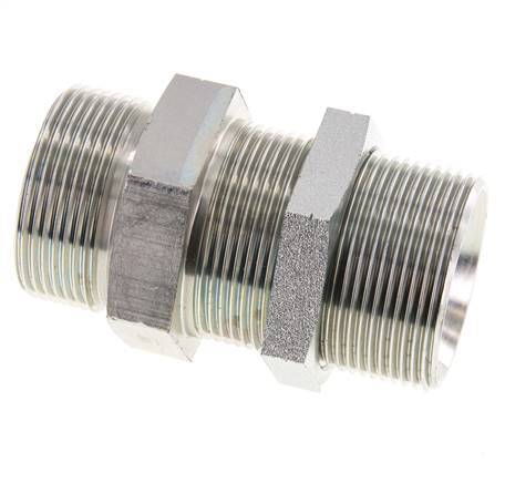 G 1 1/2'' Zinc plated Steel Bulkhead Double nipple 190 Bar - Hydraulic