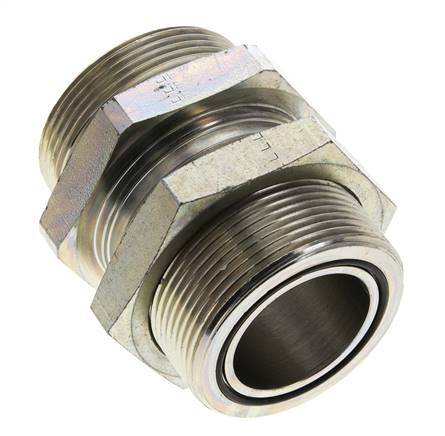 UN 2''-12 Male Zinc plated Steel Bulkhead Fitting ORFS 250 Bar - Hydraulic