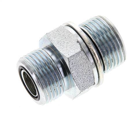 UNS 1''-14 x M27x2 Zinc plated Steel Double Nipple ORFS 400 Bar - Hydraulic