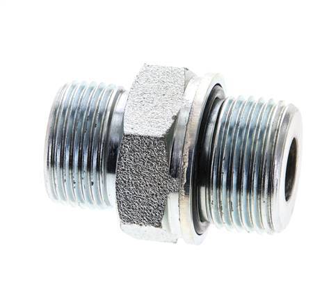 UNS 1''-14 x M27x2 Zinc plated Steel Double Nipple ORFS 400 Bar - Hydraulic