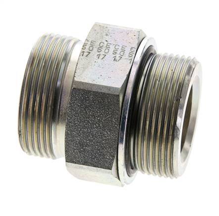 UN 1-11/16''-12 x M42x2 Zinc plated Steel Double Nipple ORFS 250 Bar - Hydraulic