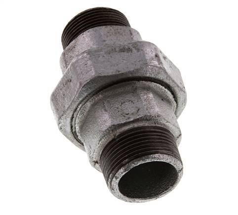 R 1 1/4'' Zinc plated Cast iron Double Nipple 3-pieces with Conically sealing 25 Bar