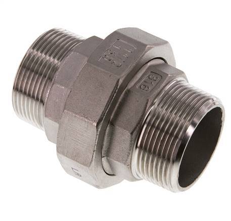 R 1 1/2'' Stainless steel Double Nipple 3-pieces with Conically sealing 16 Bar