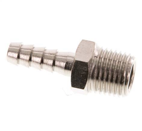 R 1/4'' Male x 6mm Nickel plated Brass Hose barb 16 Bar [5 Pieces]