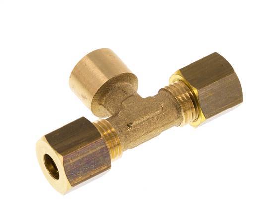 G 1/8'' x 6mm Brass Tee Compression Fitting 150 Bar DIN EN 1254-2
