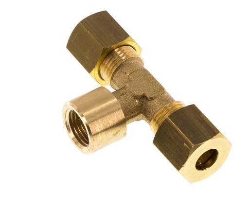 G 1/8'' x 6mm Brass Tee Compression Fitting 150 Bar DIN EN 1254-2