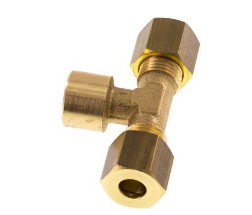 G 1/8'' x 6mm Brass Tee Compression Fitting 150 Bar DIN EN 1254-2