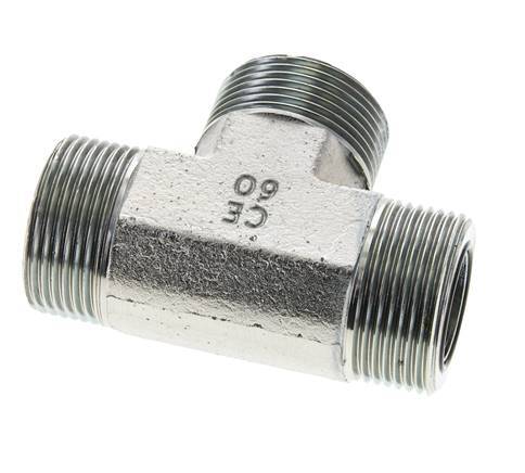 UN 1-7/16''-12 Male Zinc plated Steel Tee ORFS 400 Bar - Hydraulic
