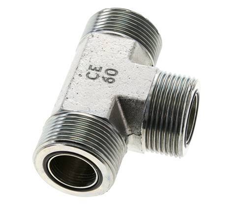 UN 1-7/16''-12 Male Zinc plated Steel Tee ORFS 400 Bar - Hydraulic