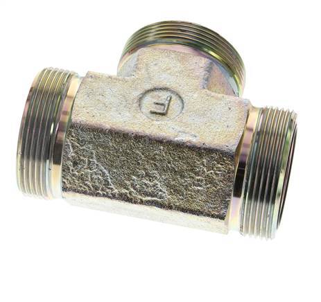 UN 2''-12 Male Zinc plated Steel Tee ORFS 250 Bar - Hydraulic