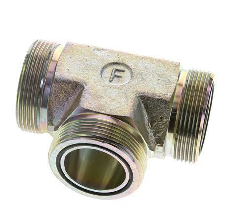 UN 2''-12 Male Zinc plated Steel Tee ORFS 250 Bar - Hydraulic