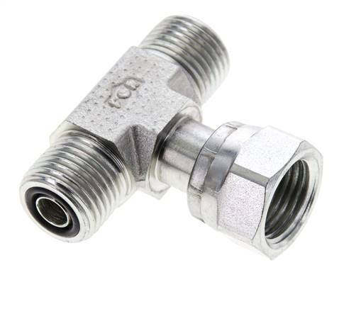 UN 11/16''-16 M/F Zinc plated Steel Tee ORFS with union nut 630 Bar - Hydraulic