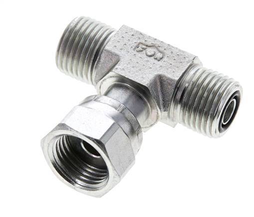 UN 11/16''-16 M/F Zinc plated Steel Tee ORFS with union nut 630 Bar - Hydraulic