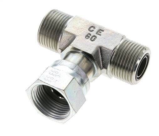 UNS 1''-14 M/F Zinc plated Steel Tee ORFS with union nut 400 Bar - Hydraulic