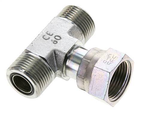 UN 1-3/16''-12 M/F Zinc plated Steel Tee ORFS with union nut 400 Bar - Hydraulic