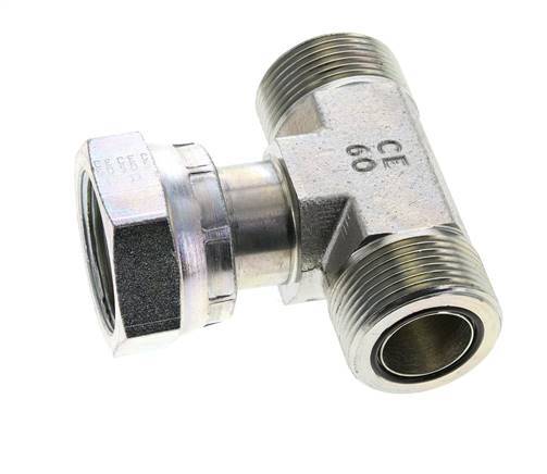 UN 1-7/16''-12 M/F Zinc plated Steel Tee ORFS with union nut 400 Bar - Hydraulic
