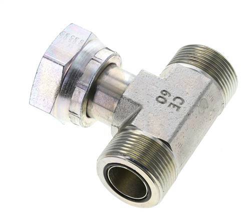 UN 1-7/16''-12 M/F Zinc plated Steel Tee ORFS with union nut 400 Bar - Hydraulic