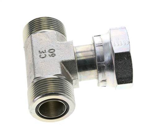 UN 1-7/16''-12 M/F Zinc plated Steel Tee ORFS with union nut 400 Bar - Hydraulic