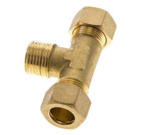 R 1/2'' Male x 15mm Brass Tee Compression Fitting 82 Bar DIN EN 1254-2