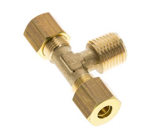 R 1/4'' Male x 6mm Brass Tee Compression Fitting 150 Bar DIN EN 1254-2