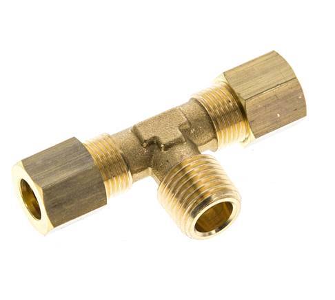 R 1/4'' Male x 8mm Brass Tee Compression Fitting 135 Bar DIN EN 1254-2
